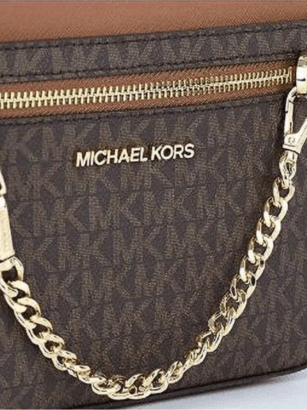 Michael Kors Brown/Tan Gold Tone Hardware Jet Set Large Logo Crossbody Bag - Picture 2 of 12